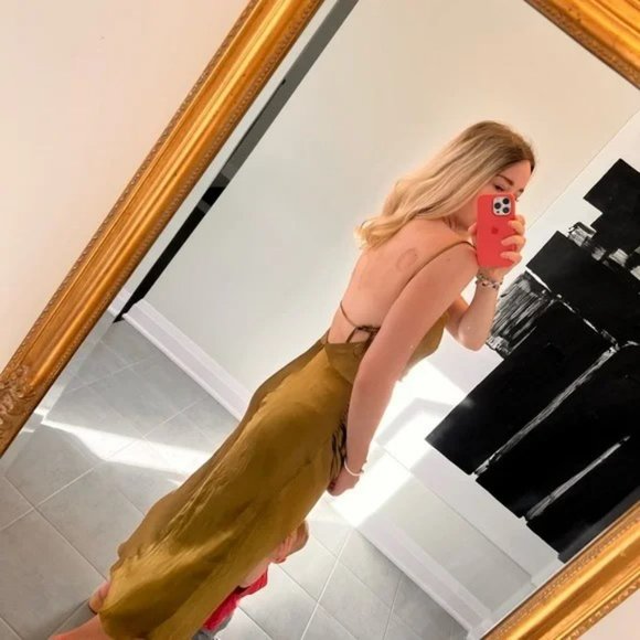 Shona Joy GIORGIA ASYMMETRICAL BIAS COWL MIDI DRESS - OLIVE OIL - Picture 5 of 5